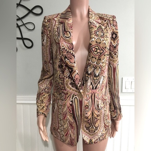 Express NWT Paisley One Button Boyfriend Blazer Cinched Waist String size Small - Picture 4 of 14